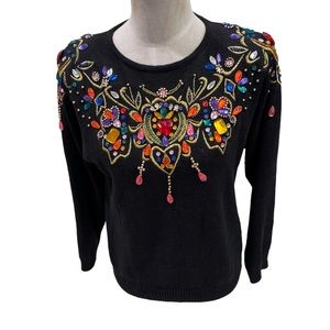 VTG Lindsey Blake Petites Black Bejewelled Embellished Sweater Size S